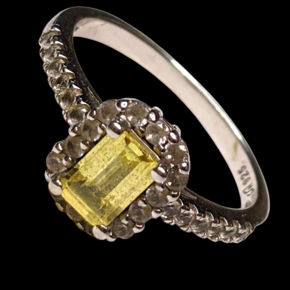 Halo REAL Yellow Sapphire CRYSTALS 925 STERLING Silver Ring Sz 7 2.58gm